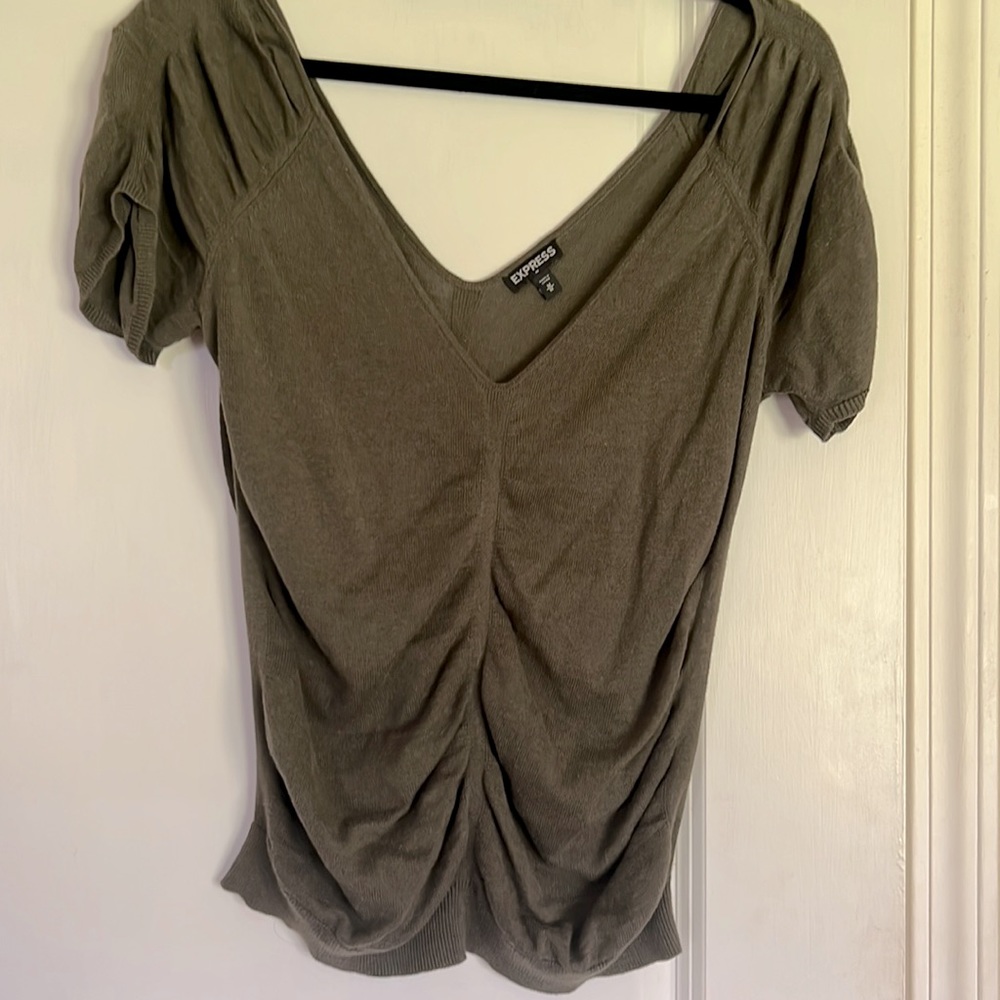 Olive green rouched detail sweater top